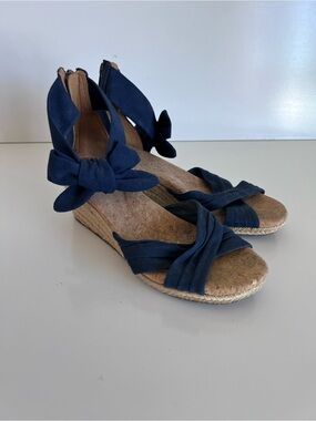 Ugg Women's Traci Espadrille Wedge Navy Blue Wrap Ankle Bow Sandal Resortwear